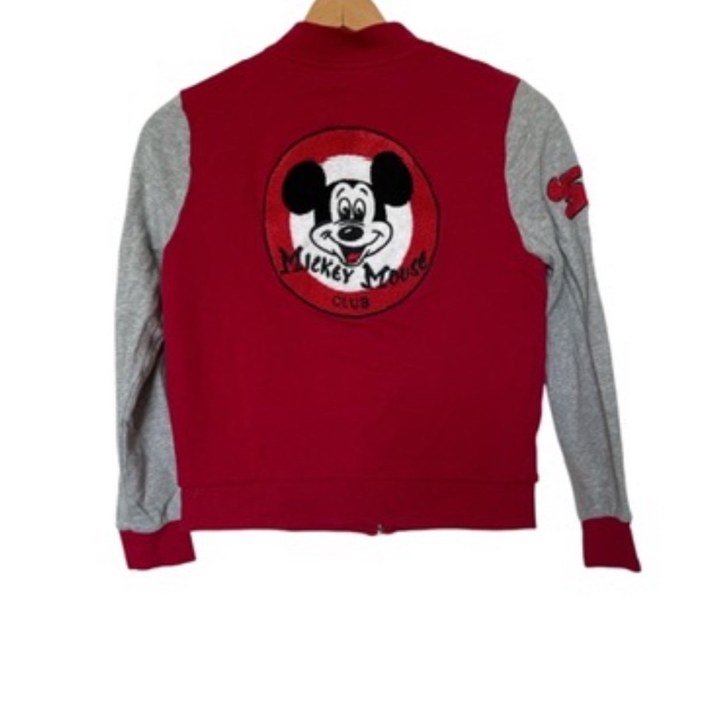 Disney Parks Mickey Mouse Club Varsity Jacket Womens M Red Gray Full‎ Zip